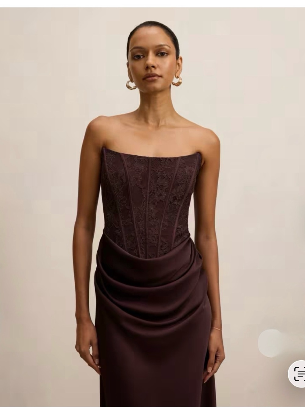 EVER NEW Strapless Dark Brown Satin Corset Evening Dress - Picture 2 of 7